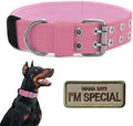 Tactical Dog Collar Military Adjustable Dog Collars Soft Nylon Training Collar with Patch Heavy Duty Metal Buckle Collars for Medium Large Dogs (Light Pink, XL)