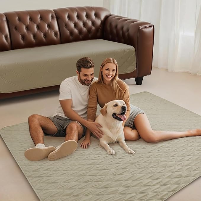 Luciphia 100% Waterproof Couch Cover Blanket for Dogs Anti-Slip Pet Couch Protector Sofa Mat Puppy Cat Blanket with Non-Slip Bottom, Taupe White, 40x50 Inch