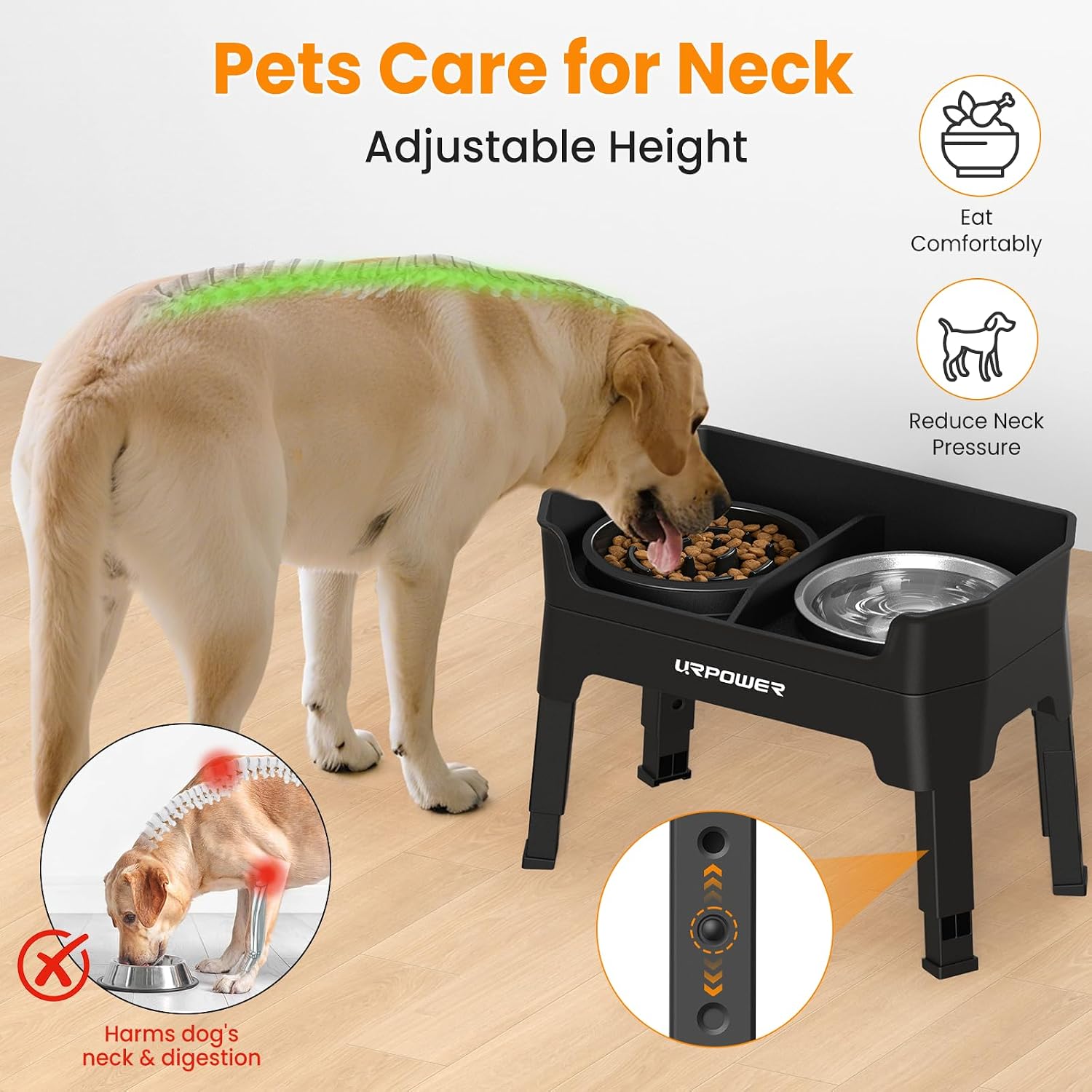 URPOWER Mess Proof Elevated Dog Bowls Double Deck Slow Feeder | No Spill Water Bowl, Slow Feeder Dog Bowls, Non-Slip Food and Water Bowl Set for Small, Medium & Large Dogs