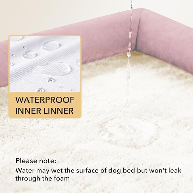 Orthopedic Dog Beds for Large Sized Dogs, Waterproof Egg Crate Foam Large Dog Couch Beds with Comfy Bolster 36x27Inch, Washable Pet Beds with Removable Cover and Nonskid Bottom, Pink