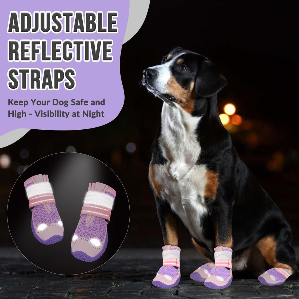 SlowTon Dog Shoes for Large Small Medium Dogs - Breathable Dog Boots | for Summer Hot Pavement, Paw Protector for Outdoor Walking Winter Snow, Anti-Slip Rubber Booties for Hardwood Floor, Pink 3