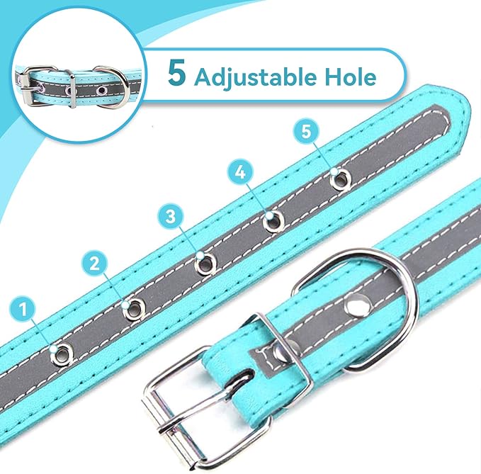PETCARE Reflective Dog Collar with Cute Paw Rivet Studded Funny Soft PU Leather Adjustable Puppy Dog Collars for Small Medium Large Dogs Cats (Blue,Medium)