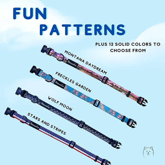 ShawnCo Dream Walk Dog Collar- Premium, Adjustable and Comfortable Pet Collar for Small, Medium, Large and Extra Large Dogs (L, Freckle's Garden)
