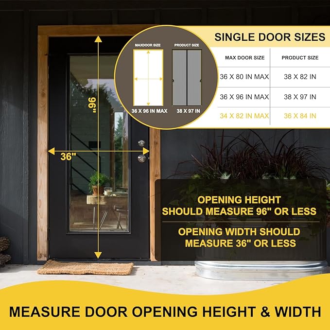Magnetic Screen Door - Fit for Door Size:34 x 82 Inch, Screen Itself Size:36"x84", Hands Free Mesh Partition,Heavy Duty Screen Door Mesh Curtain Keeps Bugs Out, Frame Hook & Loop, Pet and Kid Friendly