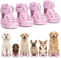 Dog Shoes for Hot Pavement, 4 Pack EVA Glow Dog Boots, Pink, Size 8 | Glow-in-the-dark EVA dog clogs, Breathable Vented, Lightweight Comfort, Non-slip Sole, Summer Walks, Medium & Large Dogs