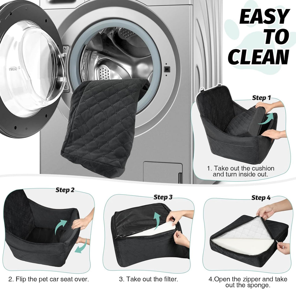 Lealchum Dog car seat for Medium Dogs,Easy to Install with Adjustable Straps,Anti Slip Bottom pet car Bed,Fully Detachable and Washable pet Travel Bed (Black, Medium)