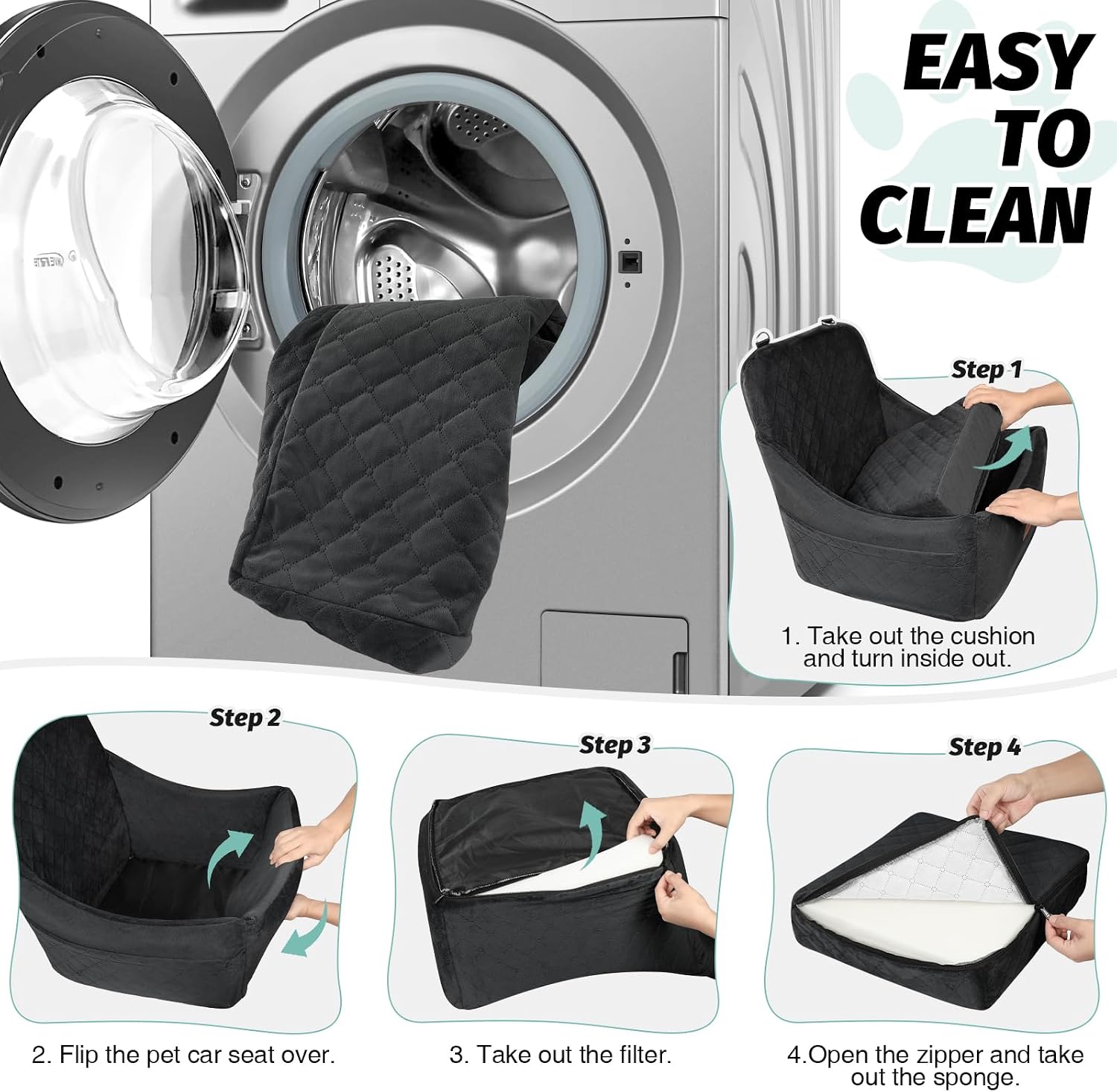 Lealchum Dog car seat for Medium Dogs,Easy to Install with Adjustable Straps,Anti Slip Bottom pet car Bed,Fully Detachable and Washable pet Travel Bed (Black, Medium)