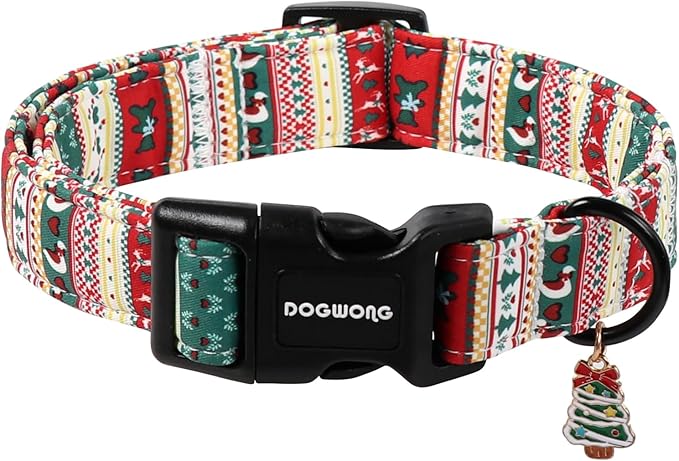 DOGWONG Christma Dog Collar, Classic Cute Red Green Christmas Tree Dog Collar for Boy and Girl Dogs, Strong Plastic Buckle Dog Collars for Large Dogs,XL