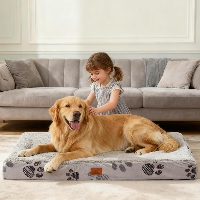 Waterproof Orthopedic Dog Bed for Extra Large Dogs 41x27x4 Inch - Egg Crate Foam Pet Crate Bed with Removable Washable Cover, Plush Top Anti-Slip Bed Mat, Christmas Red