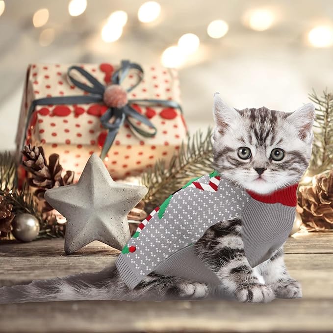 Dog Cat Ugly Christmas Sweater Boy Girl Xmas Pet Clothes Holiday Puppy Costume New Year Gifts for Small Medium Large Dogs Outfits (S, Grey Elf)