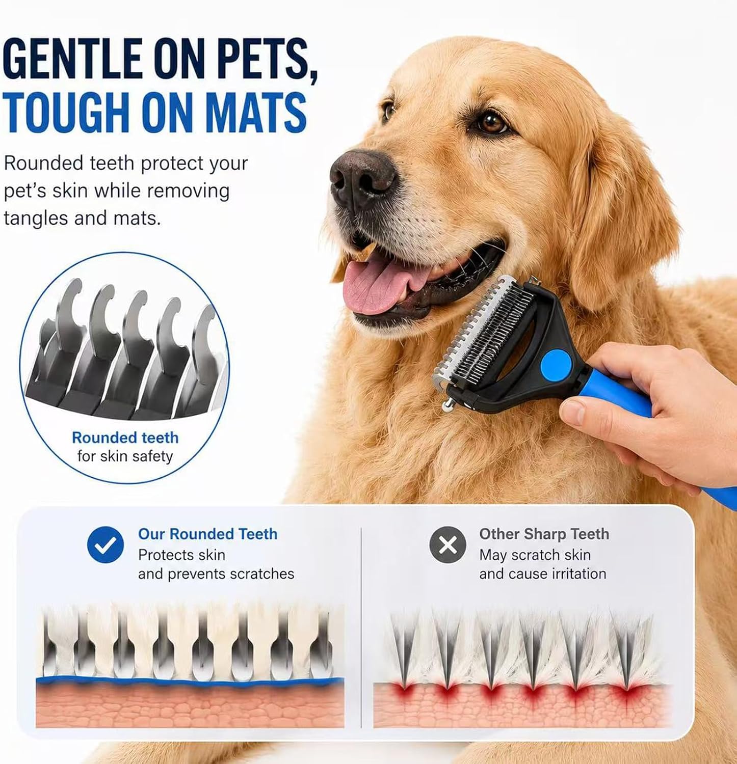 Deshedding Dog Brush，3-in-1 Pet Pro Grooming Tool，Dogs & Cats | Blue Undercoat Rake for Dogs，Ultimate Dematting Comb & Deshedding Brush for Cats and Dogs, Perfect for Shedding & Detangling