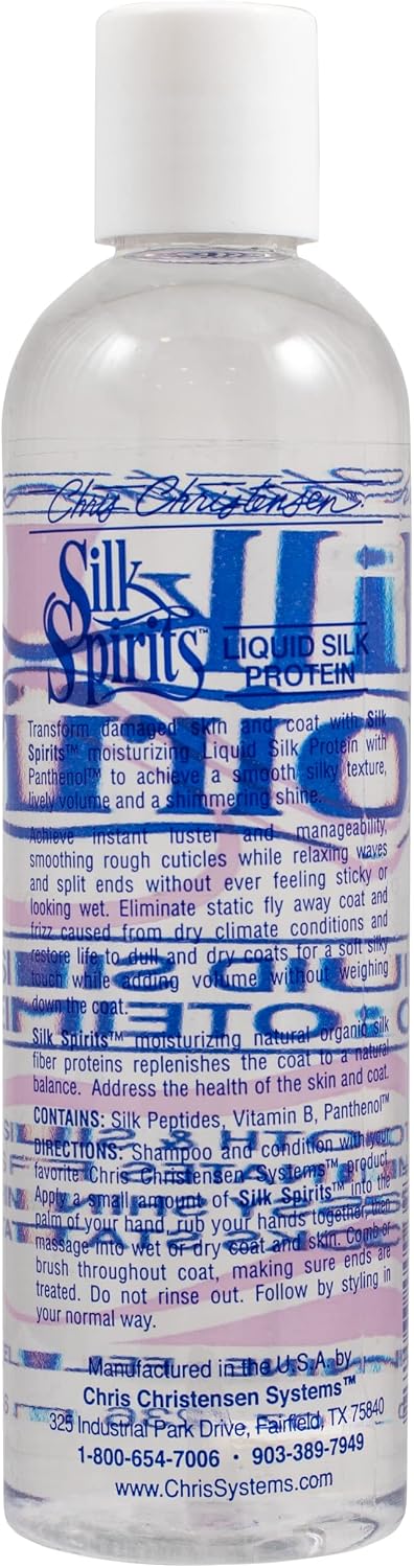 Chris Christensen Silk Spirits Liquid Protein, Smooth and Silky, Eliminate Frizz, Glossy Shine, Black Statis, Dog Conditioner, Groom Like a Professional, 8 oz