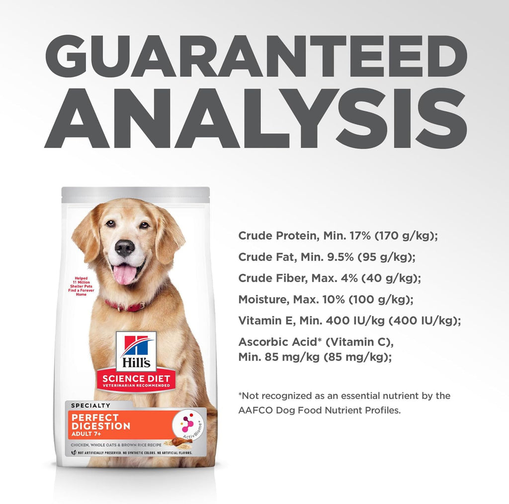 Hill's Science Diet Adult 7+ Perfect Digestion Dry Dog Food | #1 Veterinarian Recommended, Chicken, Whole Oats, & Brown Rice, 22 lb. Bag