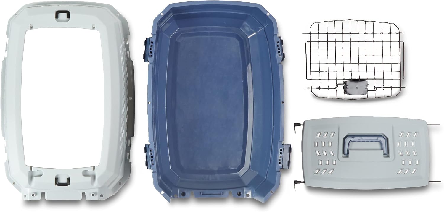 Amazon Basics Sturdy Portable 2-Door Top-Load Hard-Sided Pet Travel Carrier with Secure Ventilation, Handle, Front & Top Entry for Dogs, Cats, 22.8"L x 15"W x 13"H, Gray & Blue