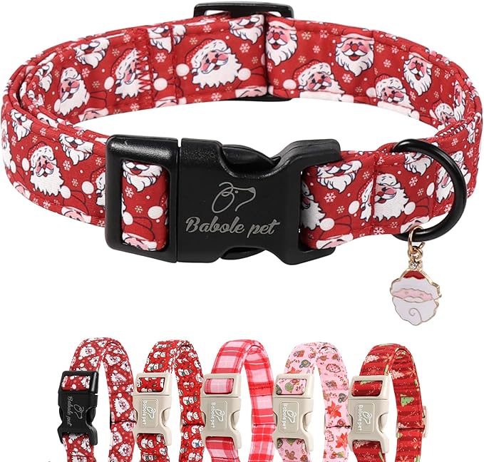 Christmas Dog Collar - Cute Red Santa Christmas Puppy Collar with Safety Buckle, Soft Adjustable Holiday Dog Collars for Small Medium Large Dogs S