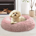 JOLLYVOGUE Calming Dog Bed Medium Size Dog, Anti-Anxiety Donut Medium Pet Bed, 31 inches Fluffy Faux Fur Round Cat Bed, Fits up to 45 lbs Pets (Dark Pink)