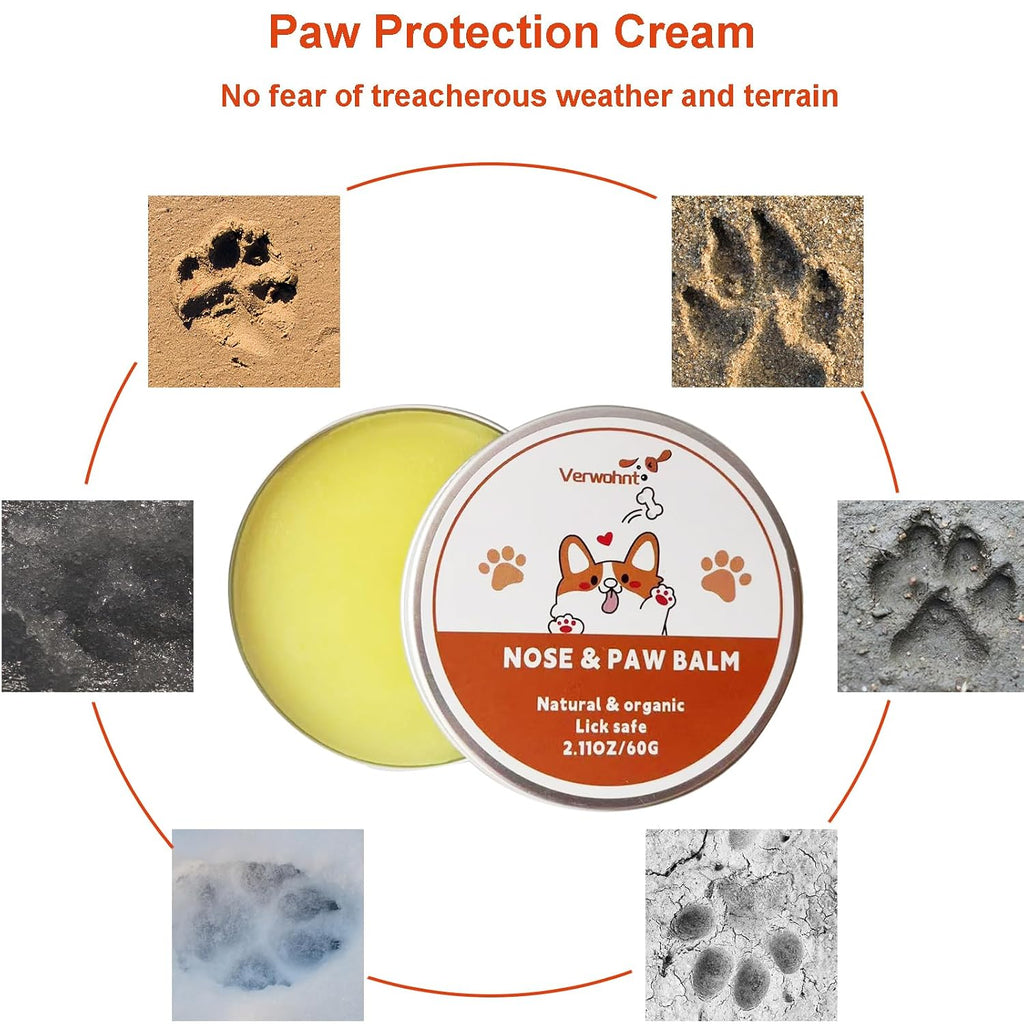 Paw Balm Dogs, Dog Paw Protector and Healing for Dry, Cracked Feet and Nose | Lick Safe Dog Nose Balm for Dry Nose, All-Natural Cat Paw Balm Care for Pet's Paws and Nose from Snow, Salt, Sand, Ice
