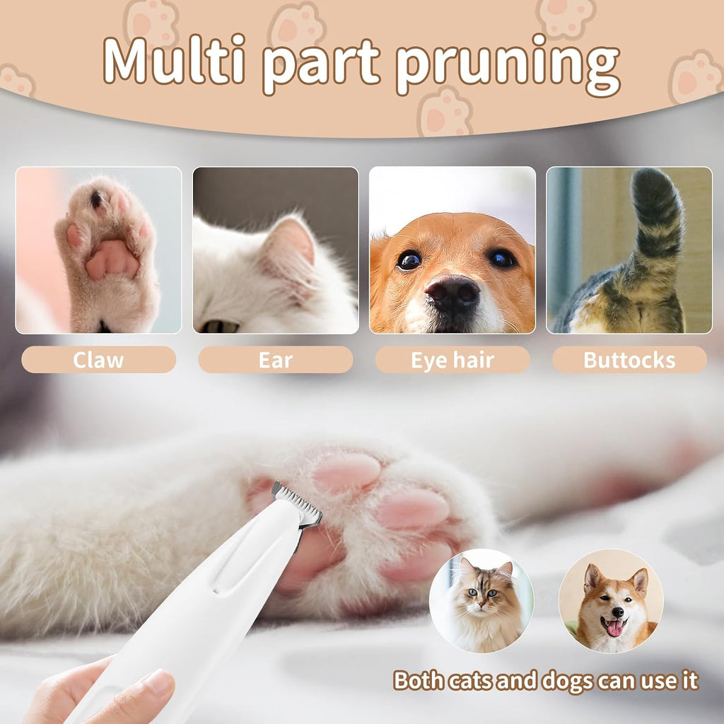 Silent, Cordless, Handheld and Washable Pet Hair Clipper. Equipped with LED Lights Paw Trimmers for Pet's Feet, Rechargeable, Suitable for Paws, Eyes, Ears, Face and Buttocks Areas