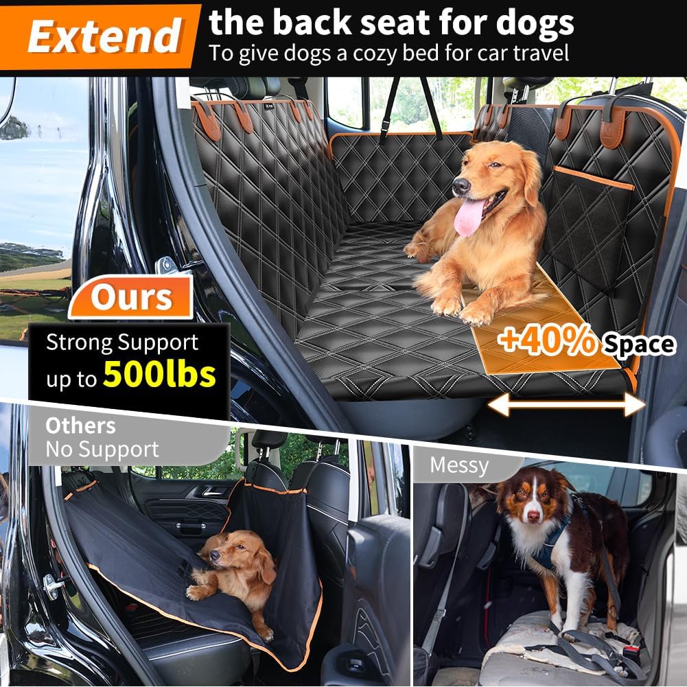 KYG Hard Bottom Dog Car Seat Cover for Full Size Truck SUV | 500 lbs Support,Waterproof, Scratch Resistant, Non-Slip,Mesh Window,Easy Care,Storage pocket for toys, Dog Seat Belt Included