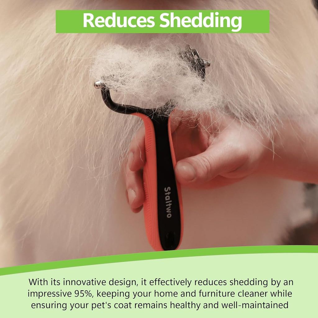 Staltwo Deshedding Dog Brush for Shedding, Undercoat Rake for Dog&Cat | Orange Extra-Wide Double-Sided Pet Grooming tool | Shedding Control for Long/Medium-Haired Dogs and Cats, Knot Removal