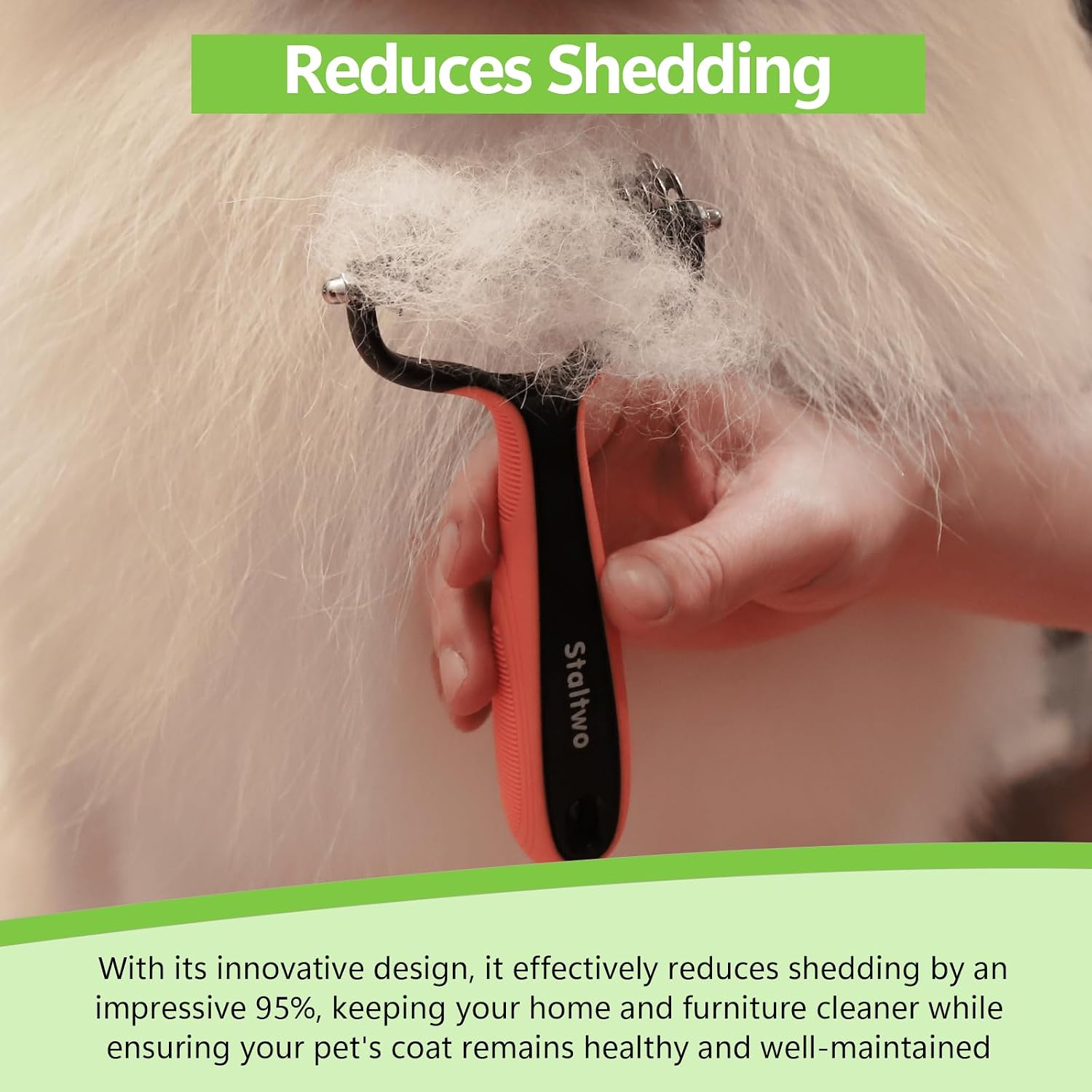 Staltwo Deshedding Dog Brush for Shedding, Undercoat Rake for Dog&Cat | Orange Extra-Wide Double-Sided Pet Grooming tool | Shedding Control for Long/Medium-Haired Dogs and Cats, Knot Removal