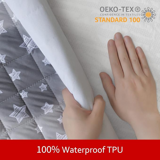 Waterproof Dog Bed Covers Replacement Washable Pet Hair Easy to Remove, Noiseless Quilted Puppy Pet Bed Cover Lovely Grey Star Print 22x35 Inches, for Dog/Cat, Cover Only