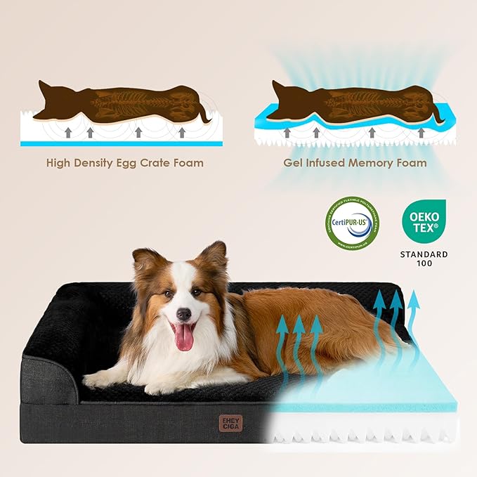 EHEYCIGA Orthopedic Dog Bed Medium Size Dogs, Memory Foam Dog Bed with Washable Removable Cover, Waterproof Pet Sofa Couch for Crate with Nonskid Bottom, 30x20x6, Black