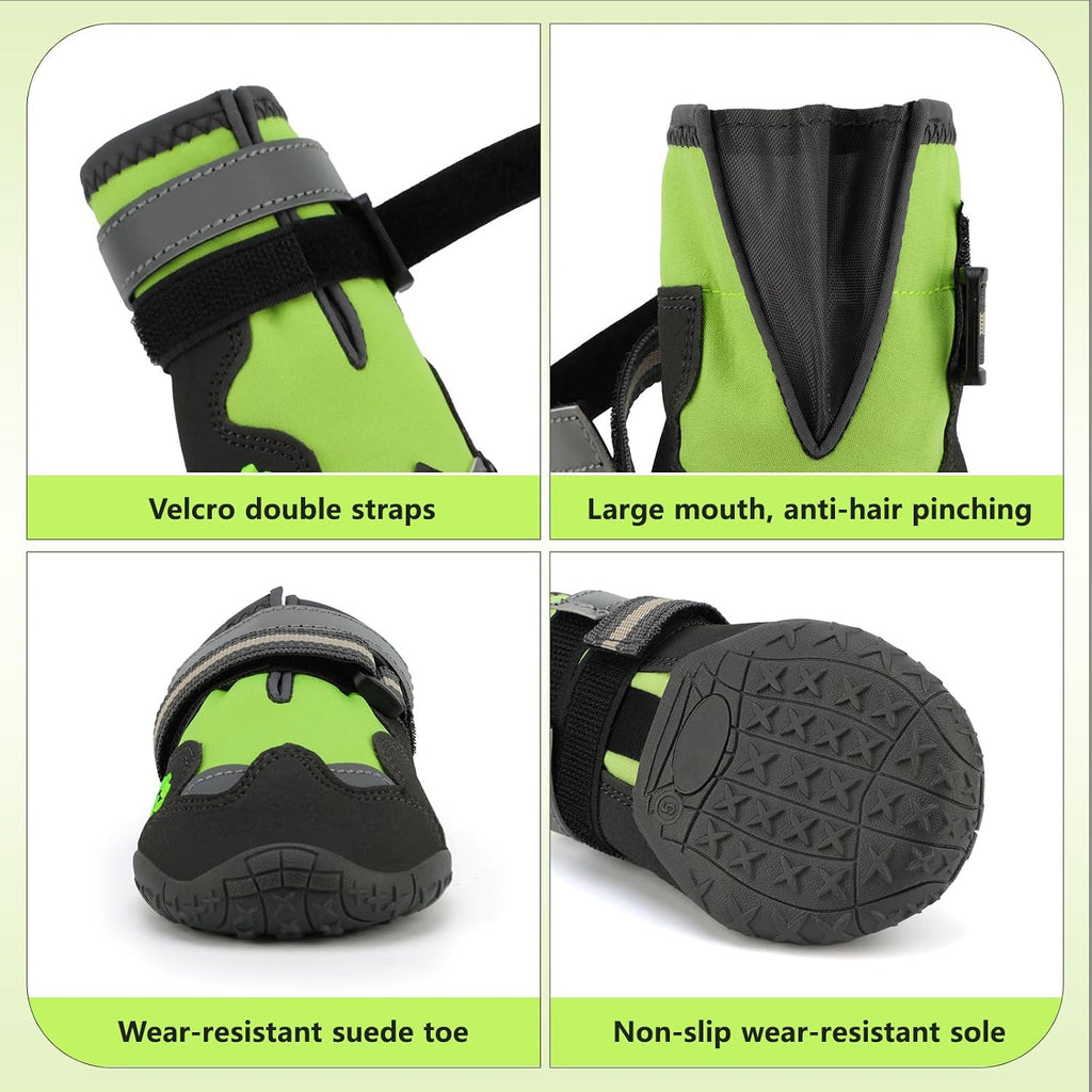 Dog Shoes for Large Dogs, 360°Anti Slip Medium Dog Boots & Paw Protectors Winter Snowy, Waterproof 4Pcs Dog Booties with Reflective Strips (Size 5: 2.37''x2.87''(W*L), Green)