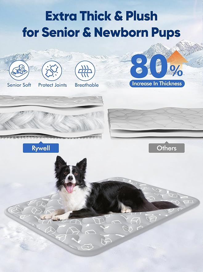 Rywell Dog Cooling Mat 2.0, Elegant Grey, 59"*40" Thick & Durable Cooling Mat for Extra Large Dogs, Extended Cooling with Waterproof & Color-Changing Arc-Chill Fiber (Q-Max>0.5), Ideal for Summer
