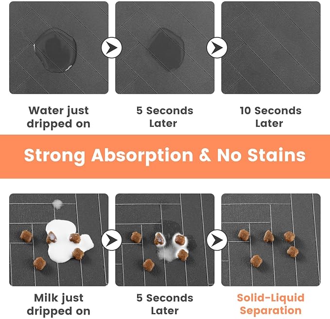 Pet Feeding Mat-Absorbent Pet Placemat for Food and Water Bowl, with Waterproof Rubber Backing, Quick Dry Water Dispenser Mat for Dog and Cat (27"x17", Coffee)