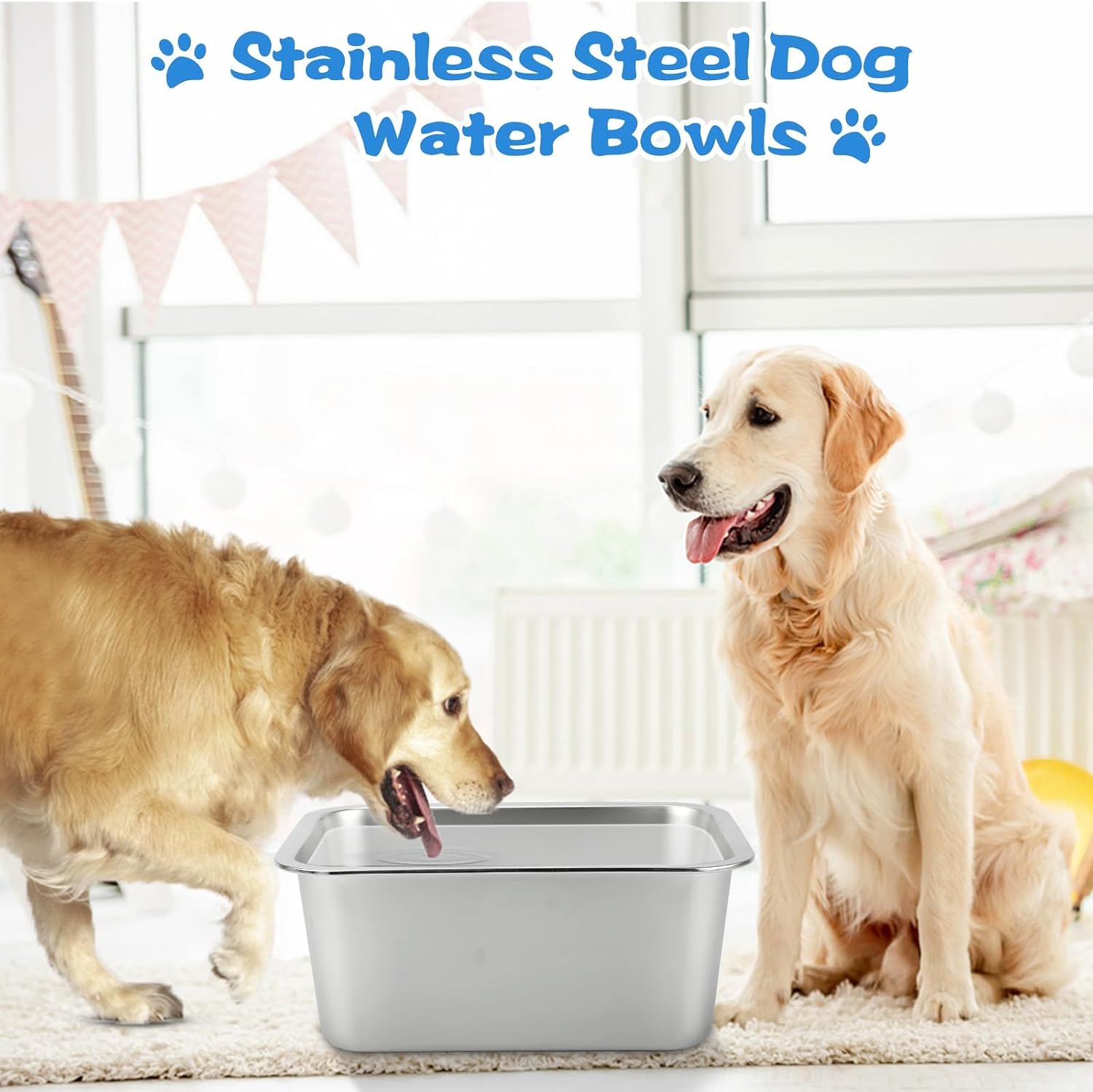 YUEPET Outdoor Dog Water Bowl, 5 Gallon Stainless Steel Bowl for XL Dogs | 5 Gallon Capacity, Extra Large Dogs, Multi-Dog Homes, Food and Water Use, Rounded Corners, Raised Edges, Easy to Clean
