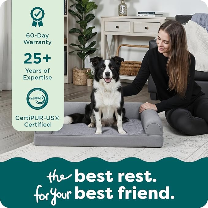 Furhaven Orthopedic Dog Bed for Large/Medium Dogs w/ Removable Bolsters & Washable Cover, For Dogs Up to 55 lbs - Plush & Suede Sofa - Gray, Large