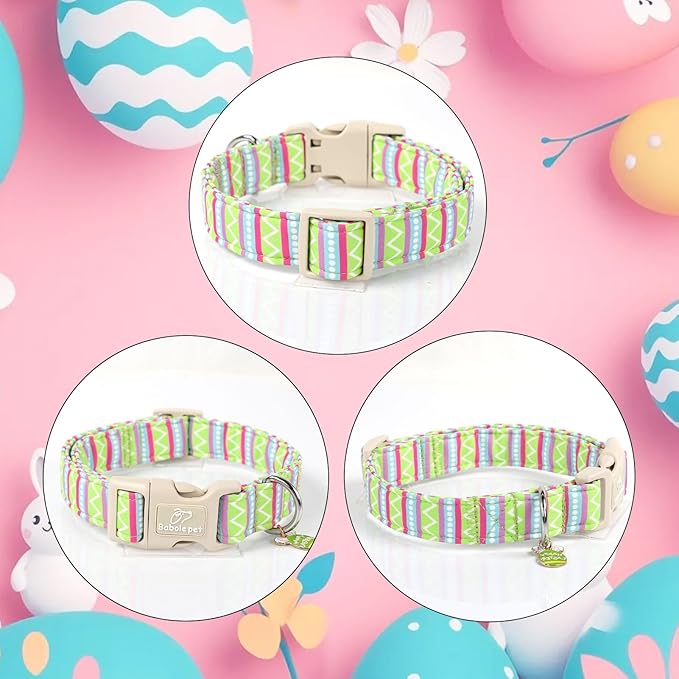 Easter Dog Collar for Large Dogs - Brightly Colored Stripe Easter Collars for Boy Girl Dogs, Adjustable Spring Holiday Pet Collars with Quick Release Buckle L