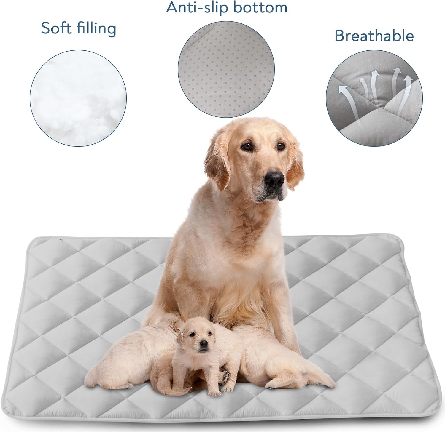 Magik & Kover 42" x 28" Dog Crate Pad and Dog Cooling Mat 2 Pack Grey