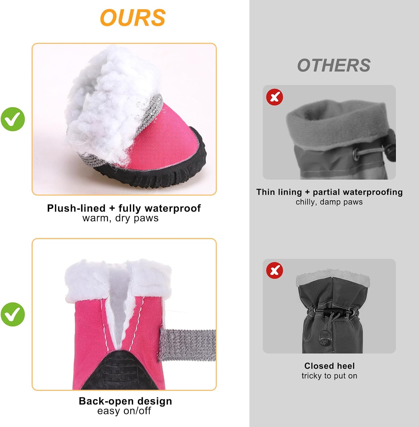 BEAUTYZOO Dog Winter Boots, Waterproof Dogs Snow Shoes with Anti-Slip Sole & Warm Fleece Lining-Indoor Outdoor Paw Protectors for Small Dogs, Puppy Booties to Prevent Licking on Hardwood Floors,Size 3