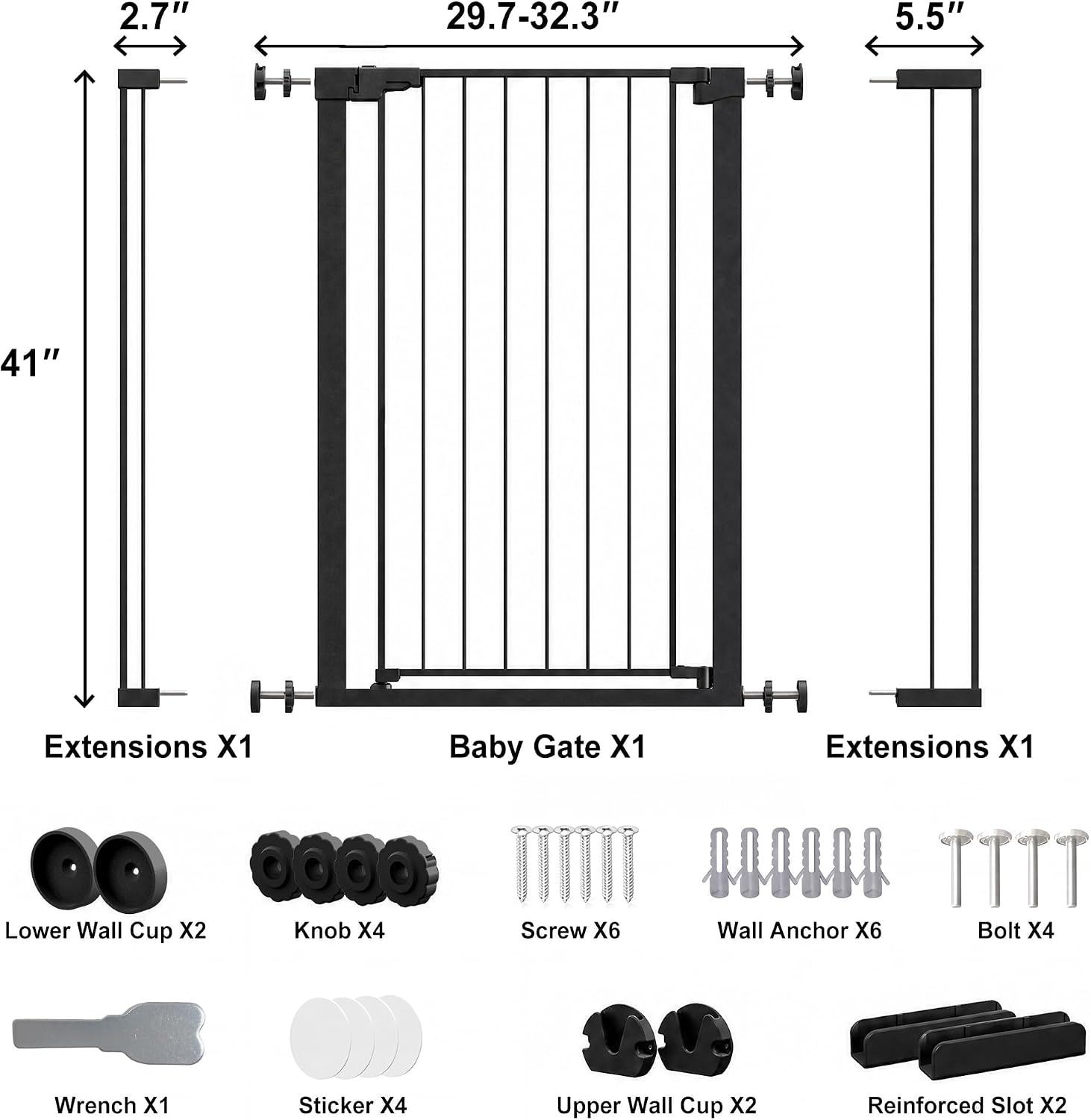 41” Extra Tall Baby Gate for Stairs 29.7-40.6" Wide Dog Gate | Auto Close, Pressure Mount Pet Gates for Doorways No Drilling, Indoor Extra Tall Child Safety Gates for Pets/Kids, Anti-Jump