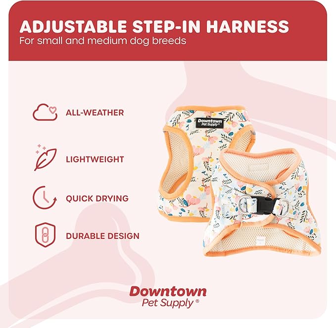 Downtown Pet Supply Step-in Dog Harness – No Pull, Adjustable Padded Mesh with Reflective Trim, Secure Buckle Strap – Comfortable & Breathable Small Dog Harness, Large, Pineapple