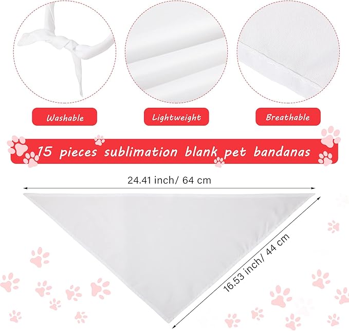 Weewooday 15 Pieces Sublimation Heat Transfer Dog Bandana Triangle Dog Scarf Polyester Pet Bandana DIY Handkerchief Bib for Dogs Puppy