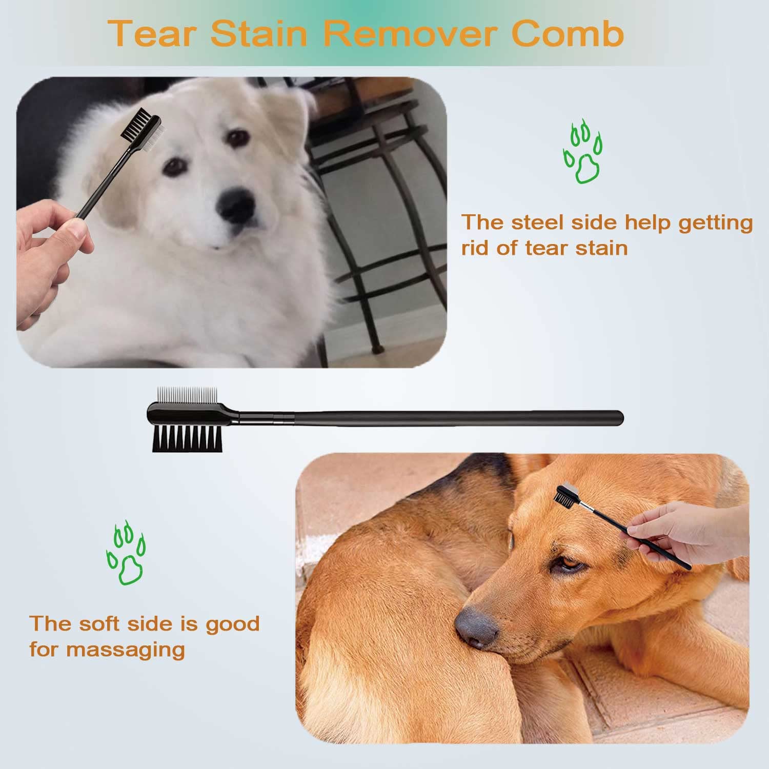 Pet Grooming Comb Kit, Tear Stain Remover Brush, Undercoat Rake for Dogs & Cats, Dematting Tool for Long Haired Dogs Kittens Puppies, Flea Comb for Removal Dandruff Tangles Knots, Shedding Hair & Fur