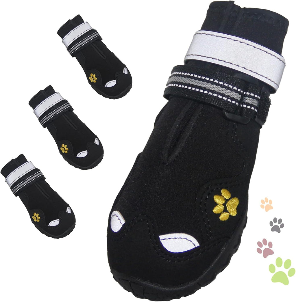 Dog Shoes, Dog Shoes for Large Dogs, Anti Slip Dog Boots & Paw Protectors for Winter Snowy and Summer Hot Pavement, 4 Pack Dog Booties Waterproof for Large Size Dogs (Black, (Size 8))