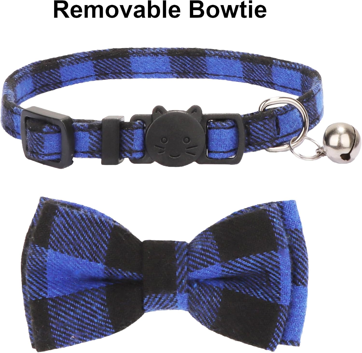 Cat Birthday Boy Bandana Collar, Blue Plaid Cat Bow Tie Collar | Detachable Bow Tie & Bandana, Soft Buffalo Plaid Fabric, Safe Breakaway Buckle, Adjustable, for Cat Kitten Birthday Party