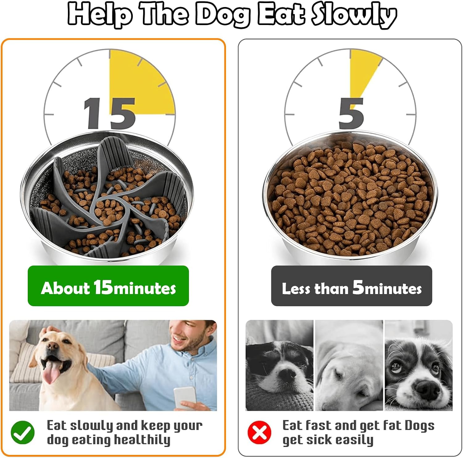 Elevated Dog Bowls for Large Dogs with Slow Feeder, 2 Stainless Steel Dog Bowls -101oz, 16.5" Tall Raised Dog Food Water Bowl Stand for Large Breed, Extra Large Dogs