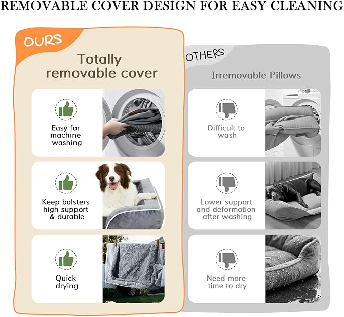 Comfort Expression Orthopedic Dog Bed for Extra Large Dogs 42x30 Inch, Waterproof Egg Crate Foam XL Pet Bed with Removable Bolsters, Dog Couch with Washable Cover & Non-Slip Bottom, Olive Green