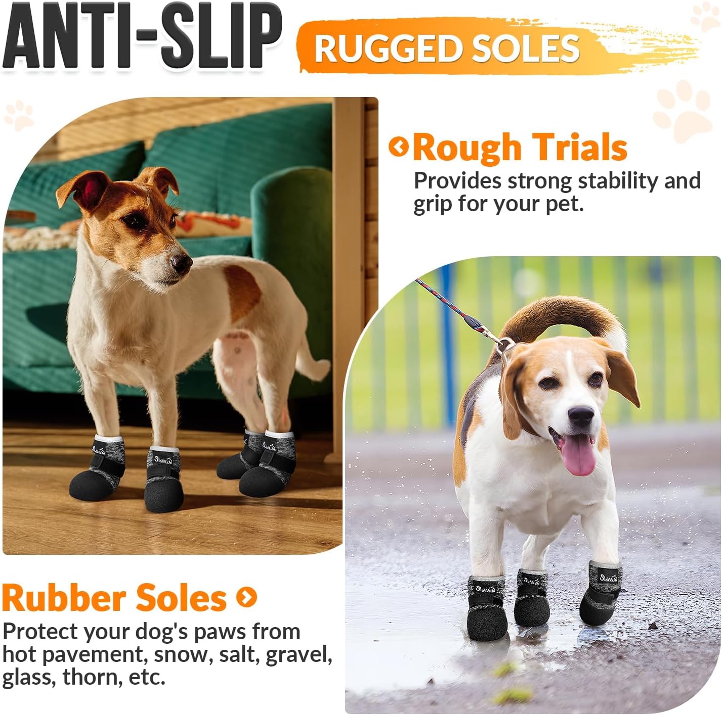 SlowTon Dog Shoes - Breathable Dog Sock Boots for Summer Hot Pavement Hardwood Floors Winter Snow, Waterproof Booties for Small Medium Large Dogs, Non-Slip Paw Protector for Outdoor Walking (B, 1)