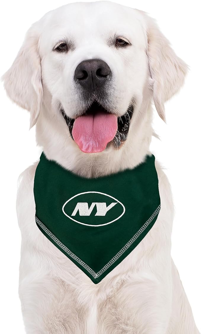 Pets First NFL New York Jets TIE Bandana, Size Small/Medium. Dog Bandana Scarf Bib for Pet Cat Dog. The Ultimate Game-Day, Party Bandana