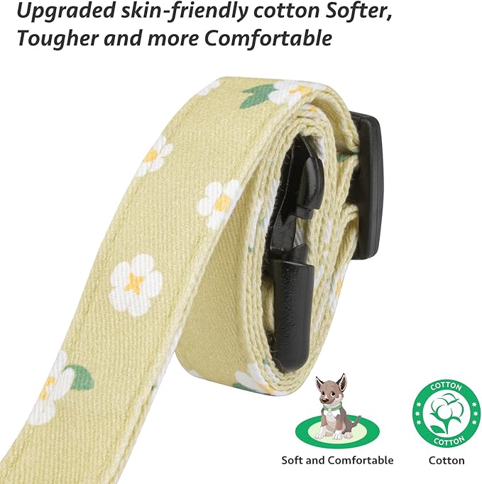 Cotton Handmade Dog Collar Cute and Distinctive Patterns Green Flower with Pendant for Girl Boy Dogs Collars M