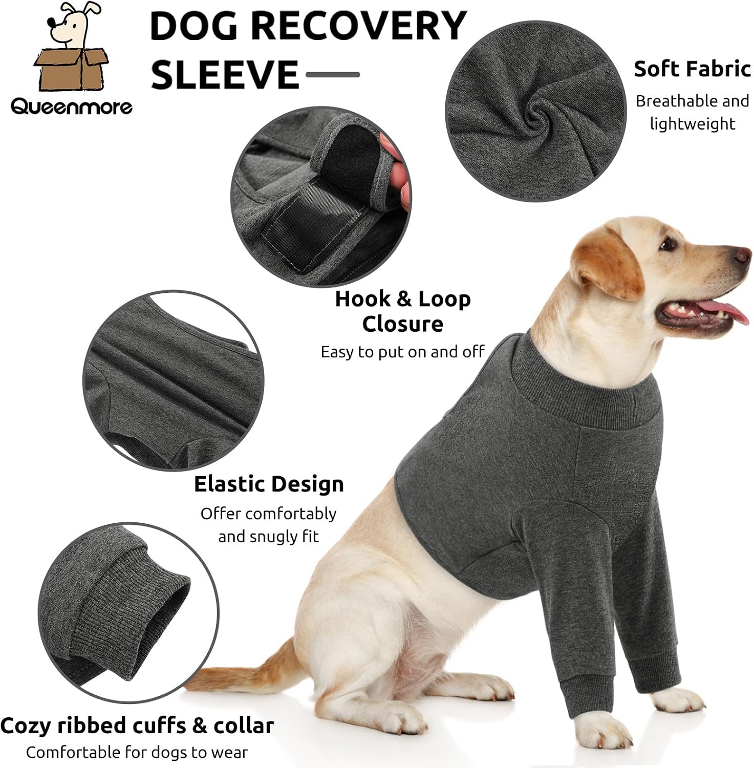 Dog Leg Sleeve to Stop Licking, Alternative to Cone of Shame, After Surgery Dog Elbow Protector with Magic Tapes, Recovery Suit for Dogs Anti-Lick Wounds Sleeves, Grey, S