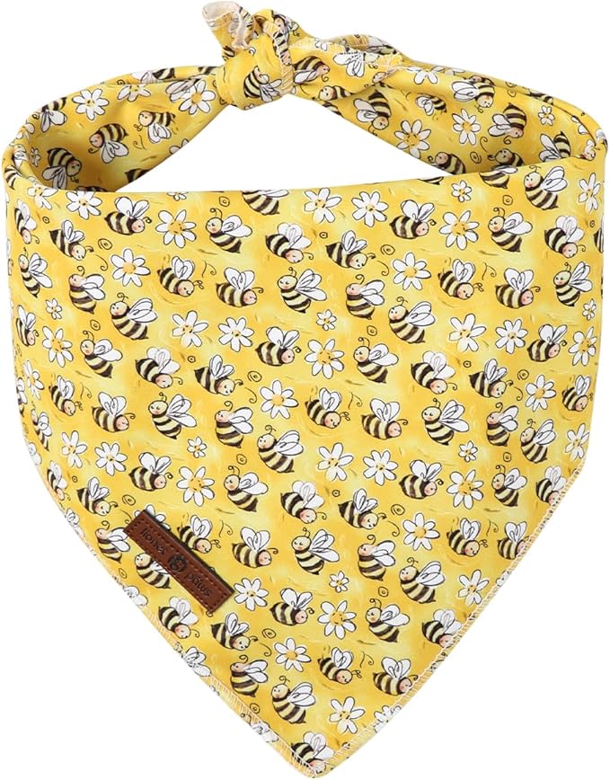 Lionet Paws Spring Summer Bee Dog Bandana Washable Cotton Handkerchief Scarf Triangle Yellow Bandana for Small Medium Dogs Girl Boy
