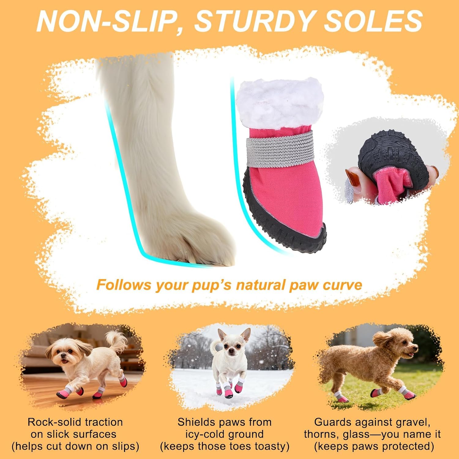 BEAUTYZOO Dog Winter Boots, Waterproof Dogs Snow Shoes with Anti-Slip Sole & Warm Fleece Lining-Indoor Outdoor Paw Protectors for Small Dogs, Puppy Booties to Prevent Licking on Hardwood Floors,Size 3