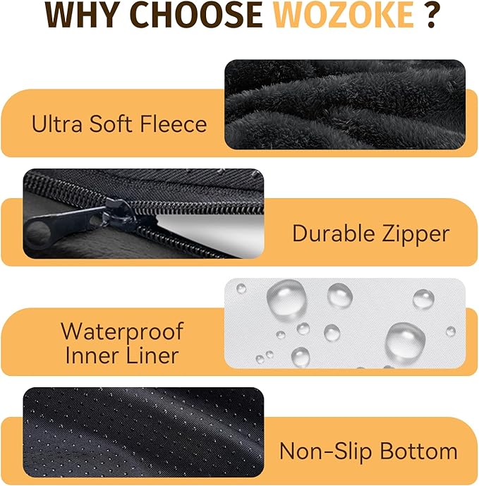 Orthopedic Washable Large Dog Bed: Memory Foam Waterproof Pet Bed with Bolsters - Removable Washable Cover for XL XXL Extra Large Sized Dog Bed - Non-Slip Bottom - Black